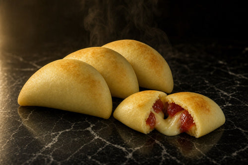 Empanada de Cambray de Xocolata Food Premium, partida mostrando queso y dulce de guayaba